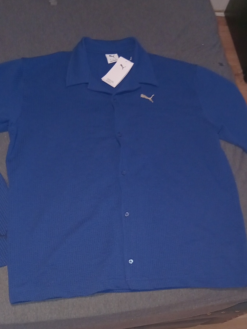 Puma Men's Royal Blue Button-Down Knit Shirt And Shorts